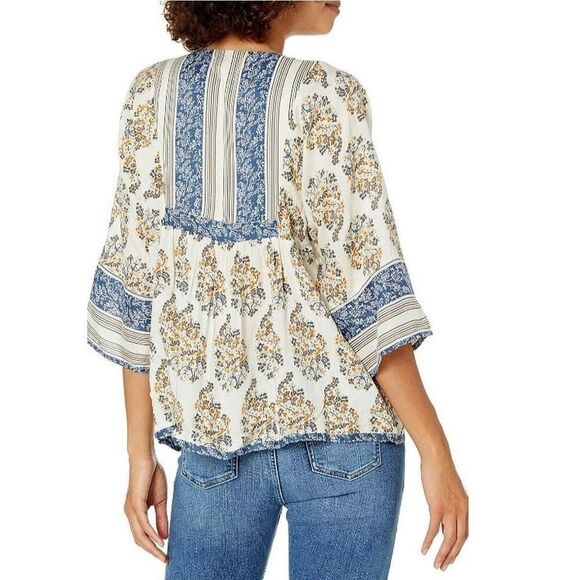 ✨Lucky Brand Mixed Print Peasant Sz Large Top✨ - Picture 7 of 12